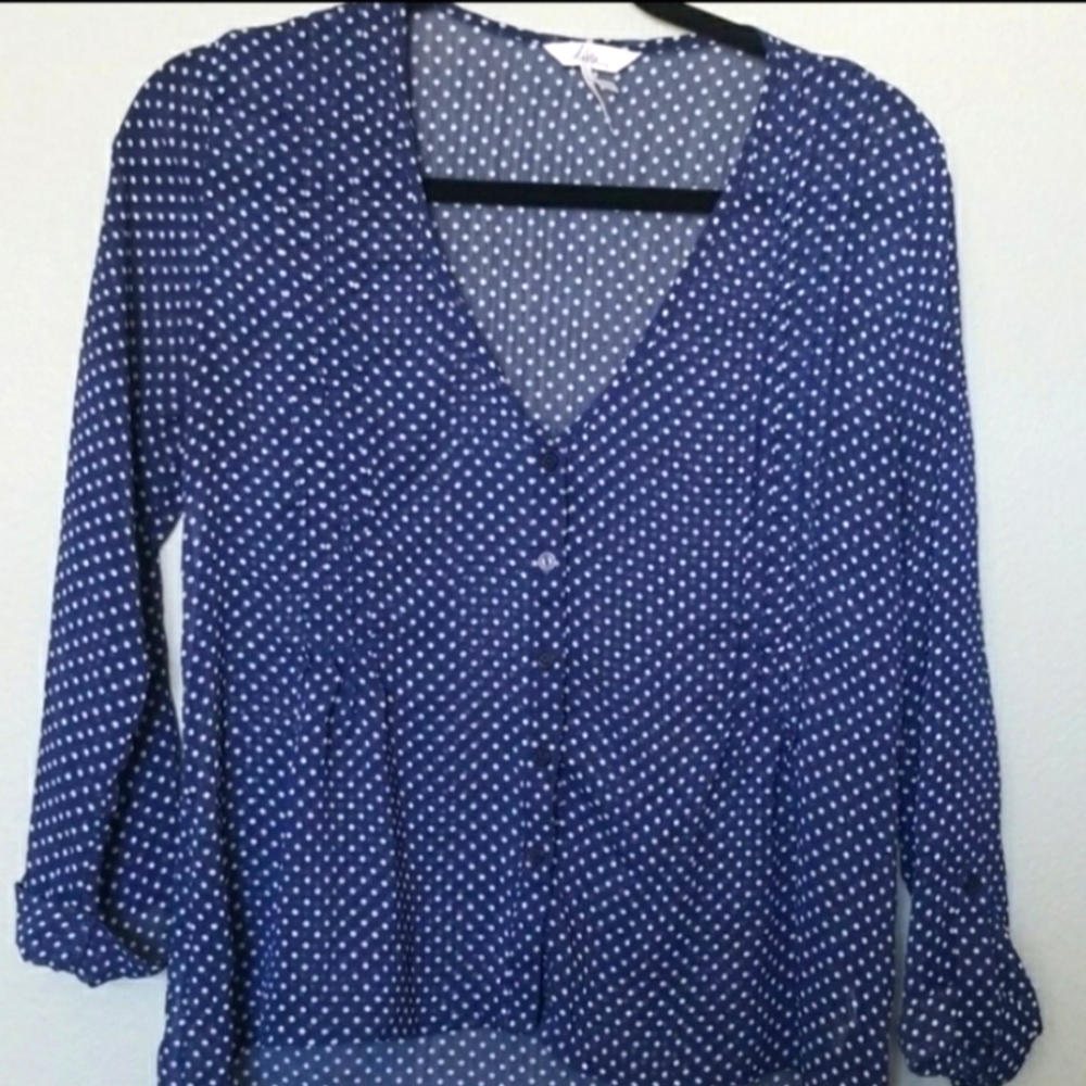 Kirra Office Romantic Retro Polka Dot V Neck Versatile Blouse Top Size Small